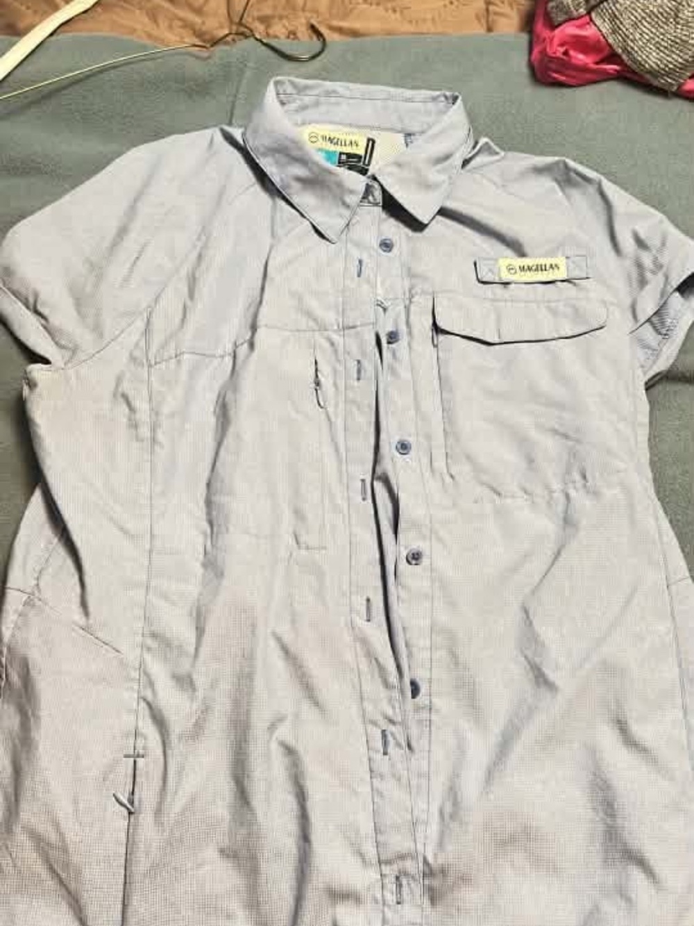 Magellan Outdoors Light Blue Short-Sleeve Button-Front Shirt